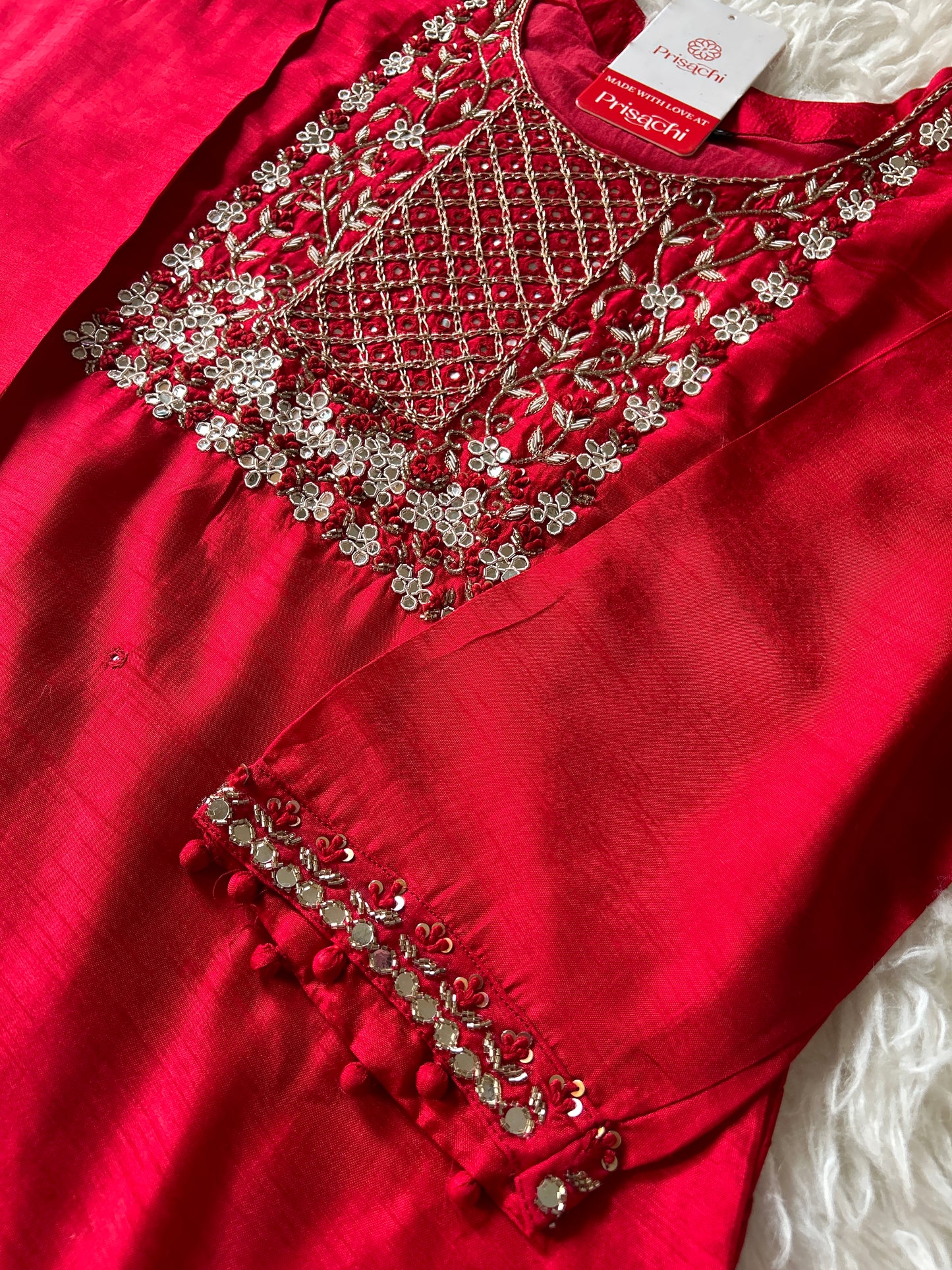 Red Embroidered kurta set with dupatta