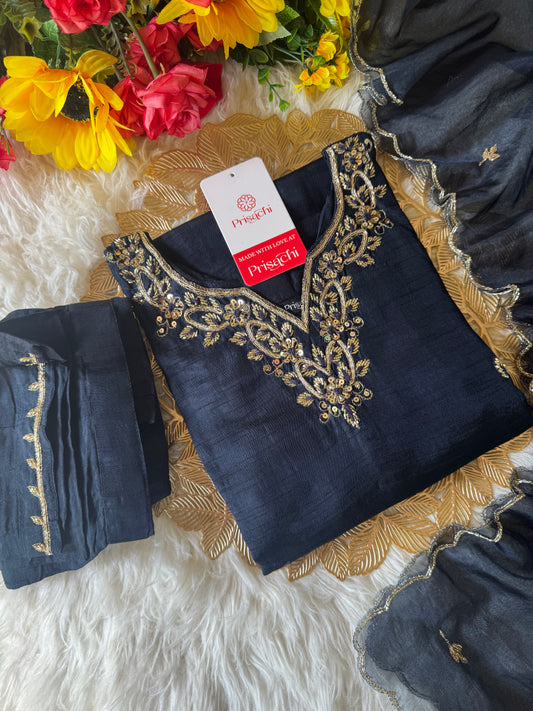 Blue embroidered kurta  Pant  with dupatta