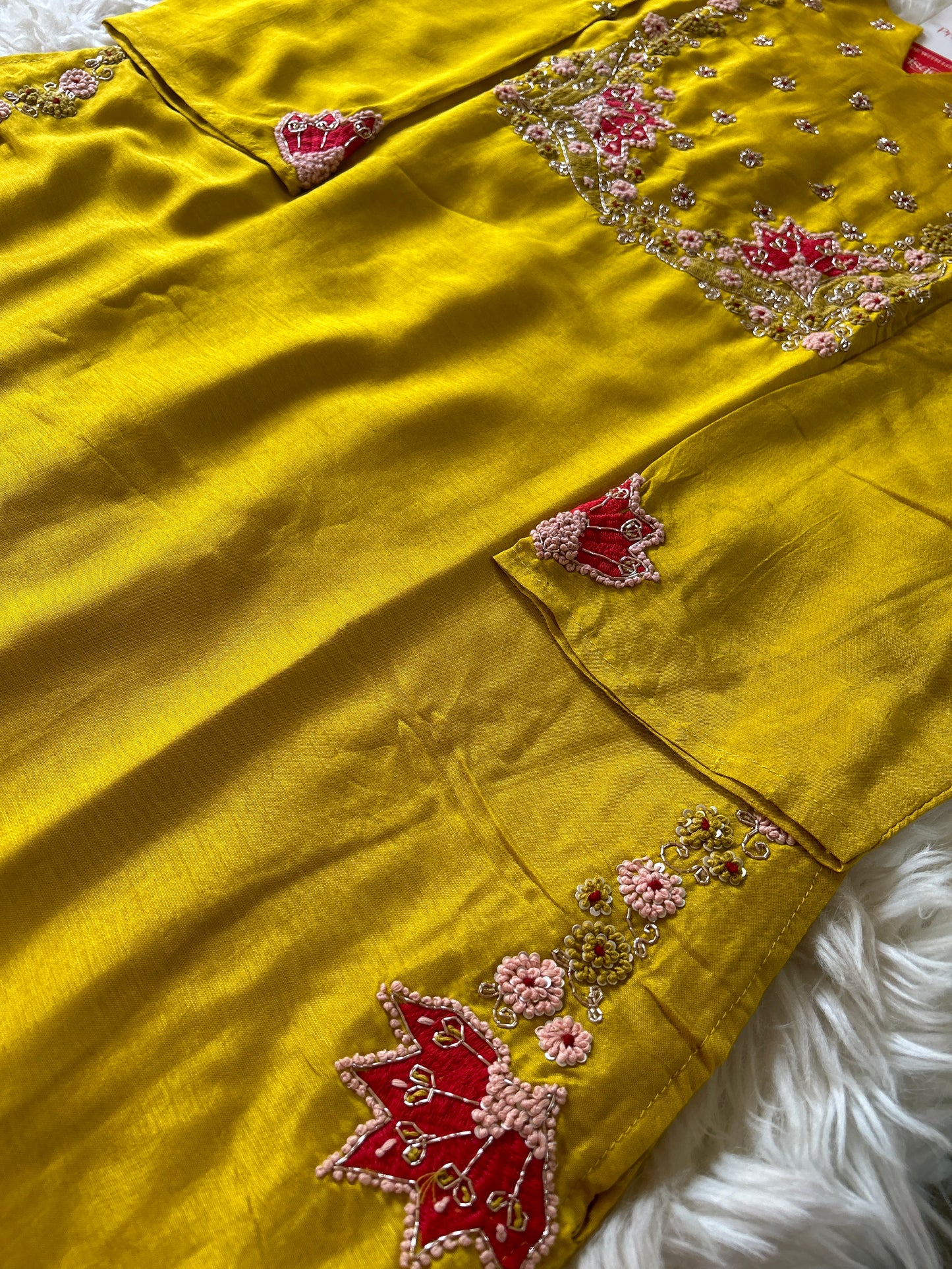 Yellow embroidered  kurta set with dupatta