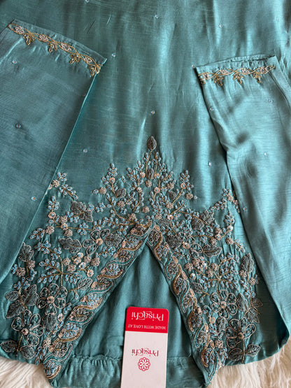 Sky blue Handwork kurta Pant  with dupatta