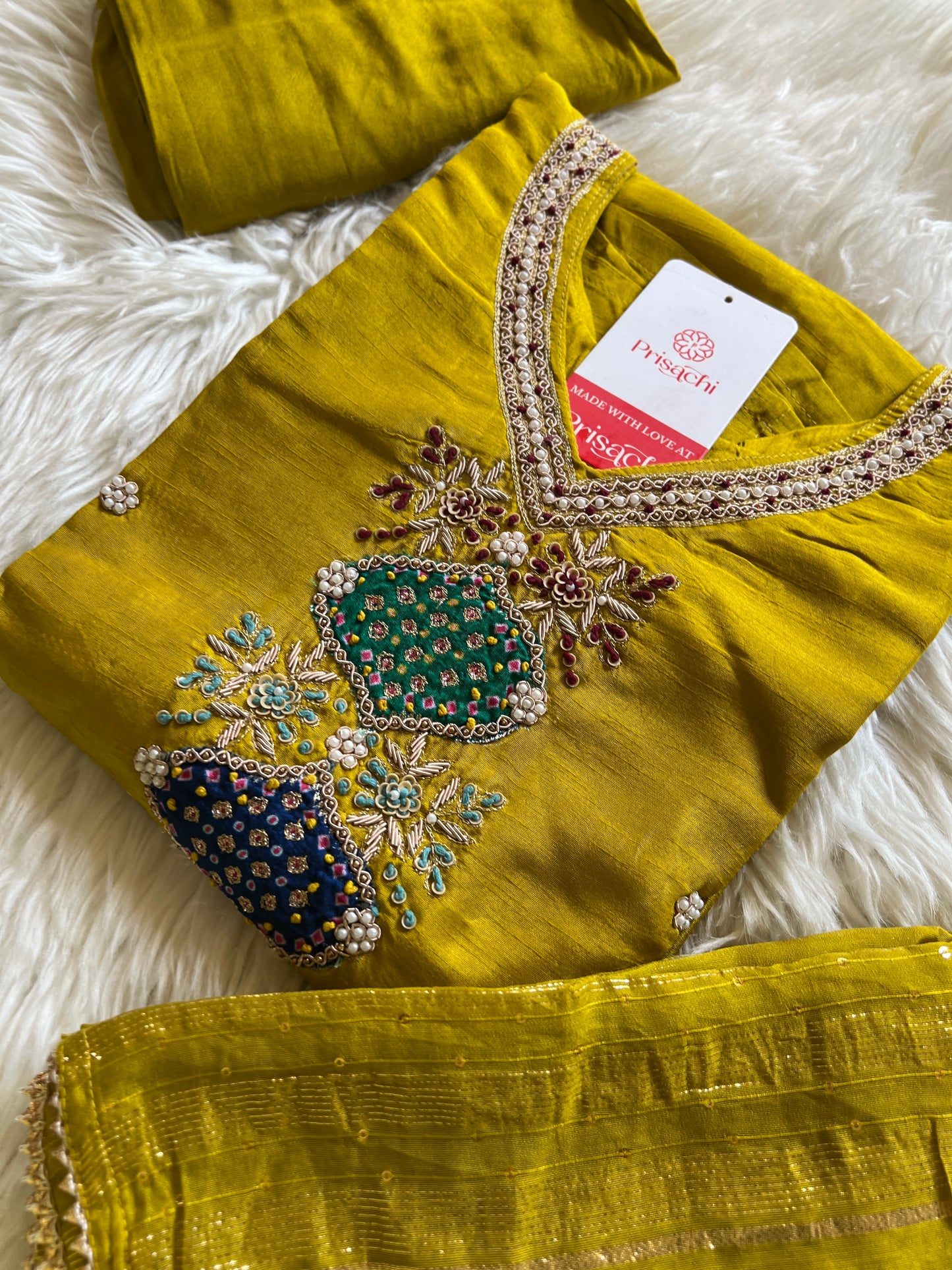 Mustard Yellow Embroidered kurta set with dupatta