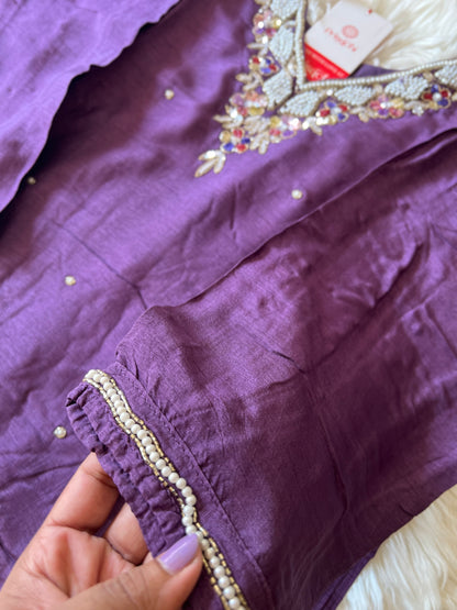 Purple embroidered kurta set with dupatta