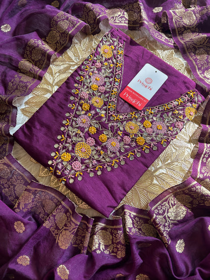 Purple embroidered kurta set with dupatta