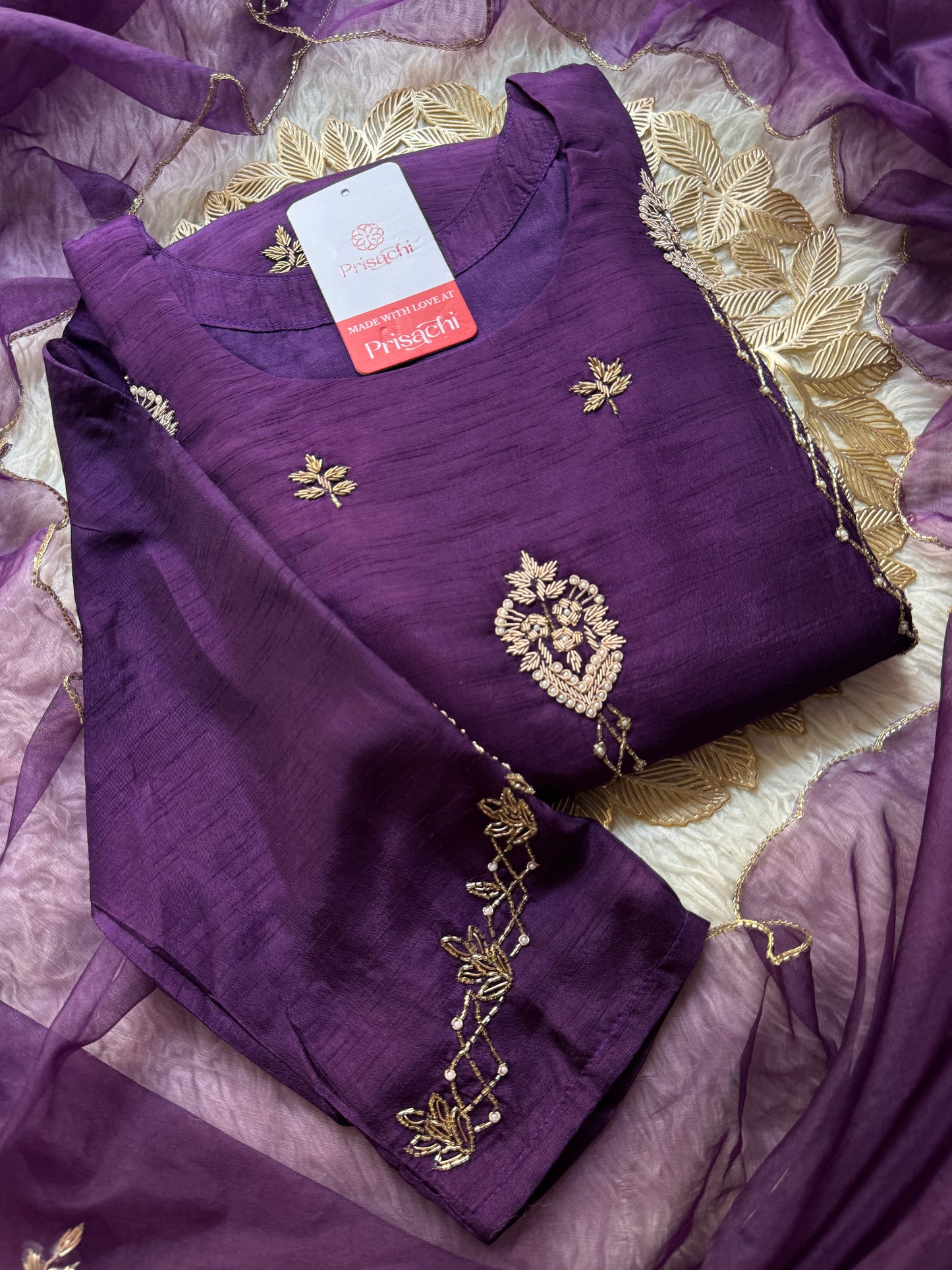 Purple Designer Embroidered kurta set with dupatta