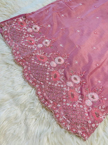 Pink neck embroidered kurta set with dupatta