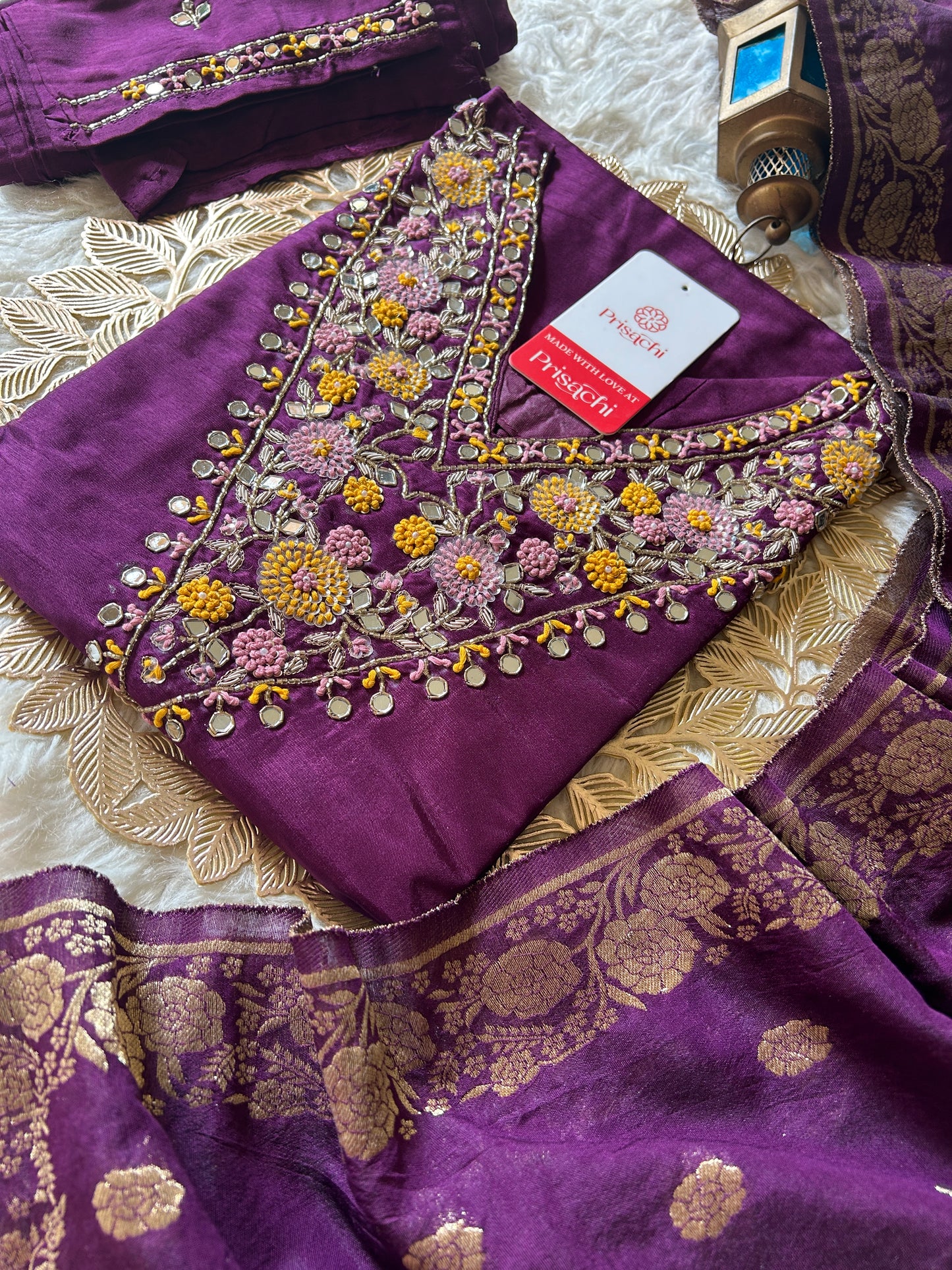 Purple embroidered kurta set with dupatta