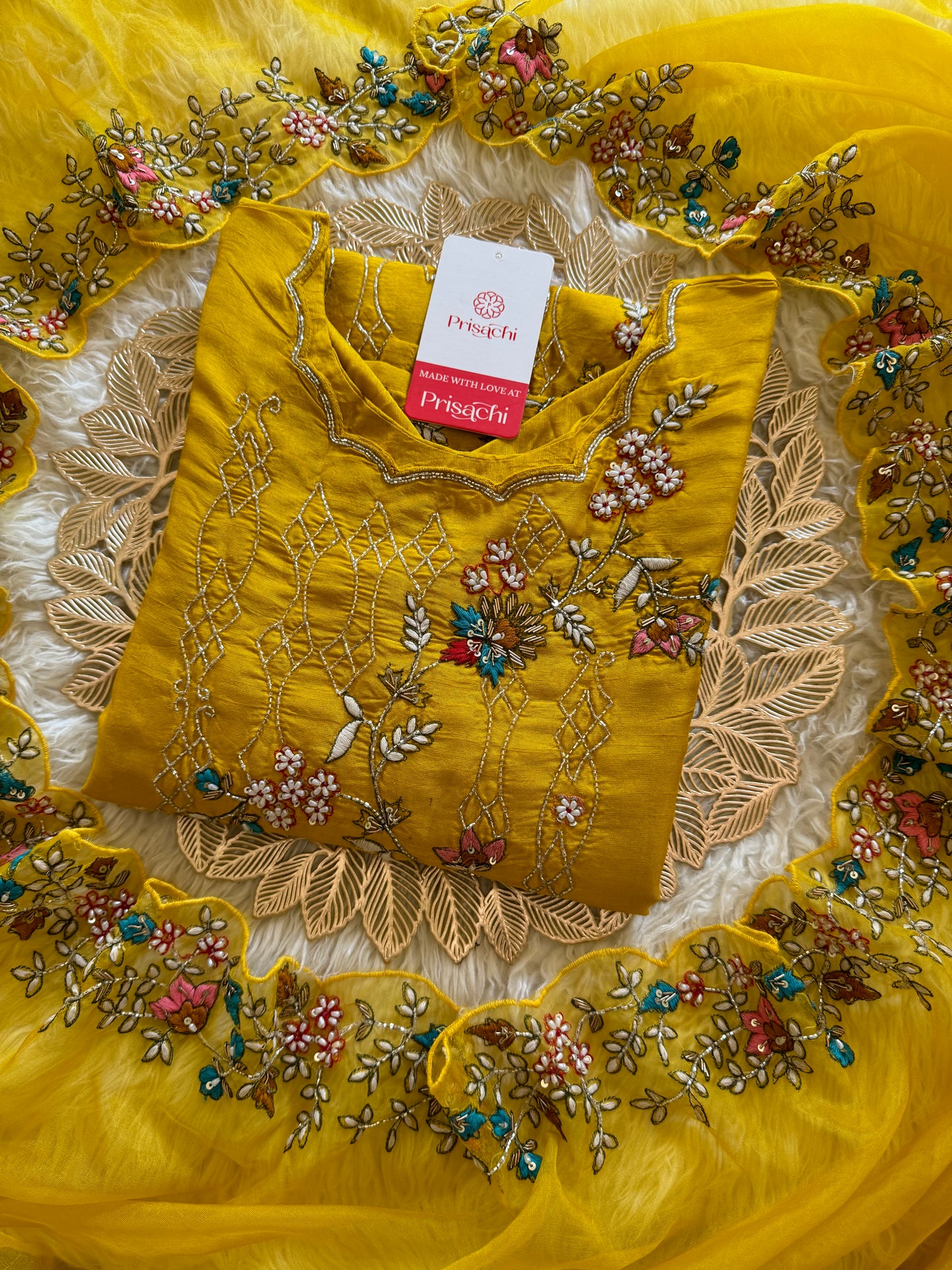 Yellow embroidered  kurta set with dupatta