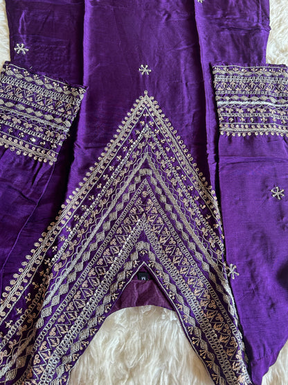 Purple embroidered kurta set with dupatta