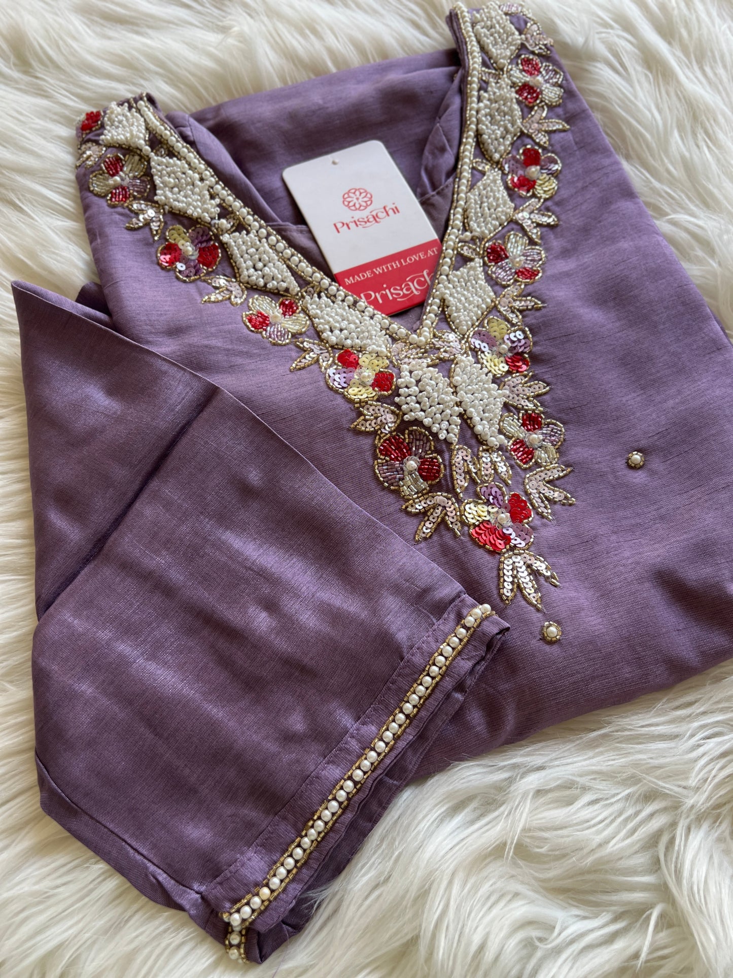 Purple embroidered kurta set with dupatta