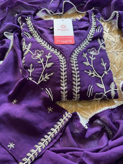 Purple Embroidered kurti sharara set  with dupatta