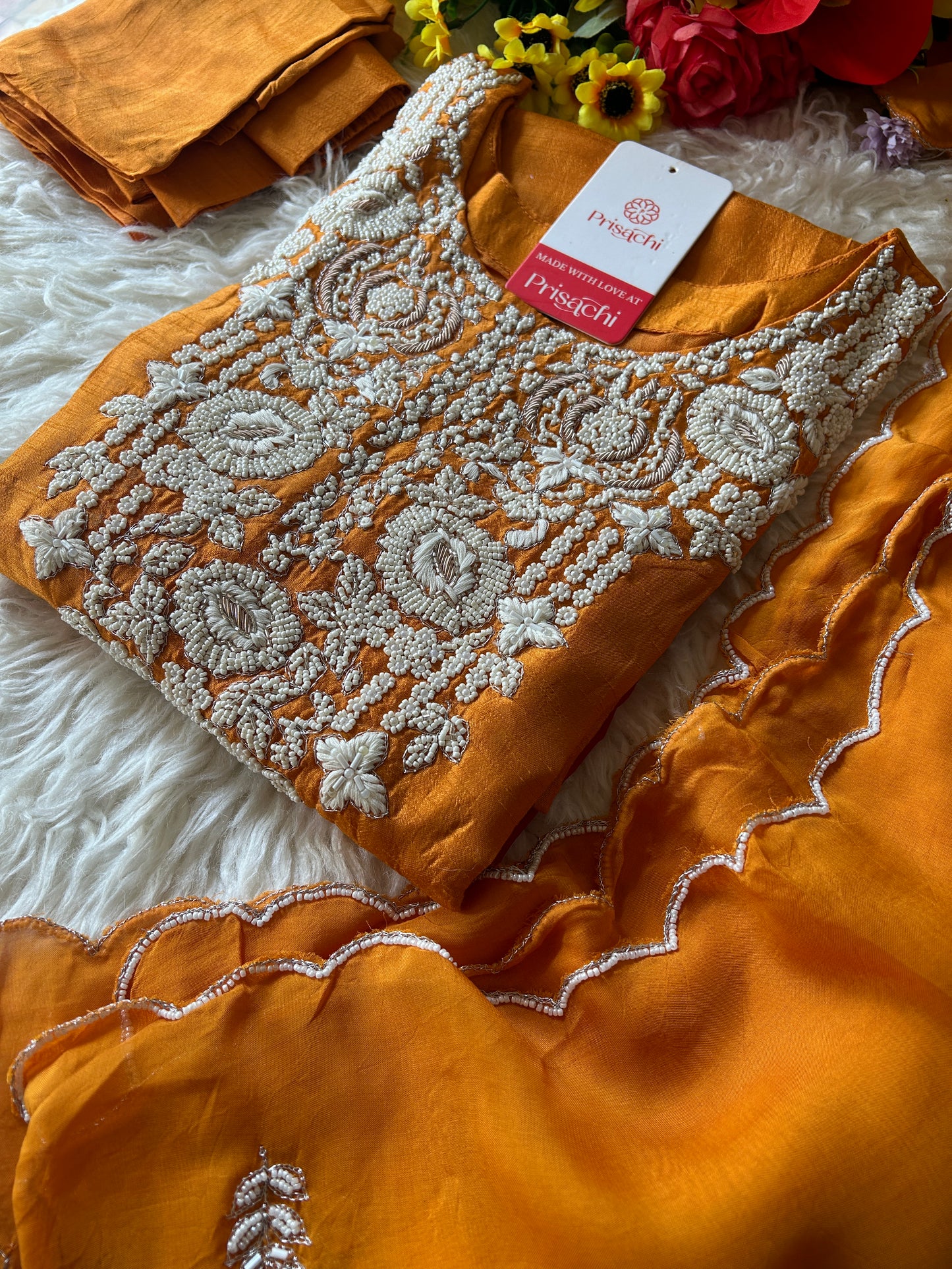 Orange Embroidered Kurta bottom With Dupatta