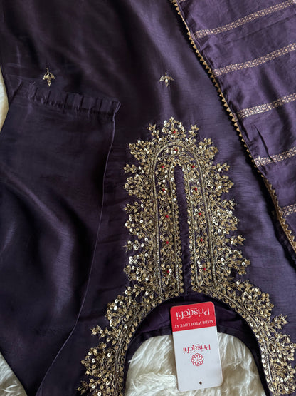 Purple embroidered kurta set with dupatta