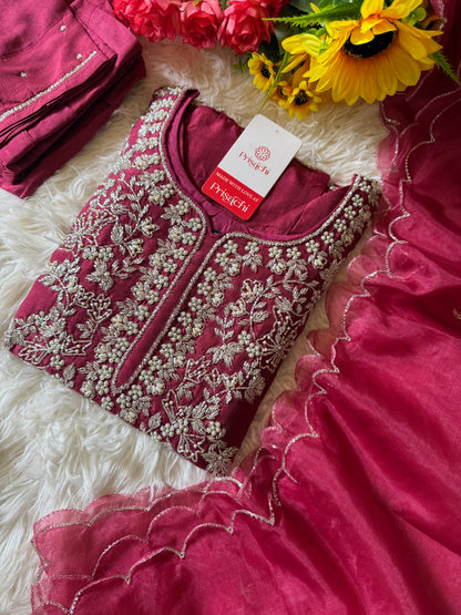 Red designer embroidered kurta set with dupatta