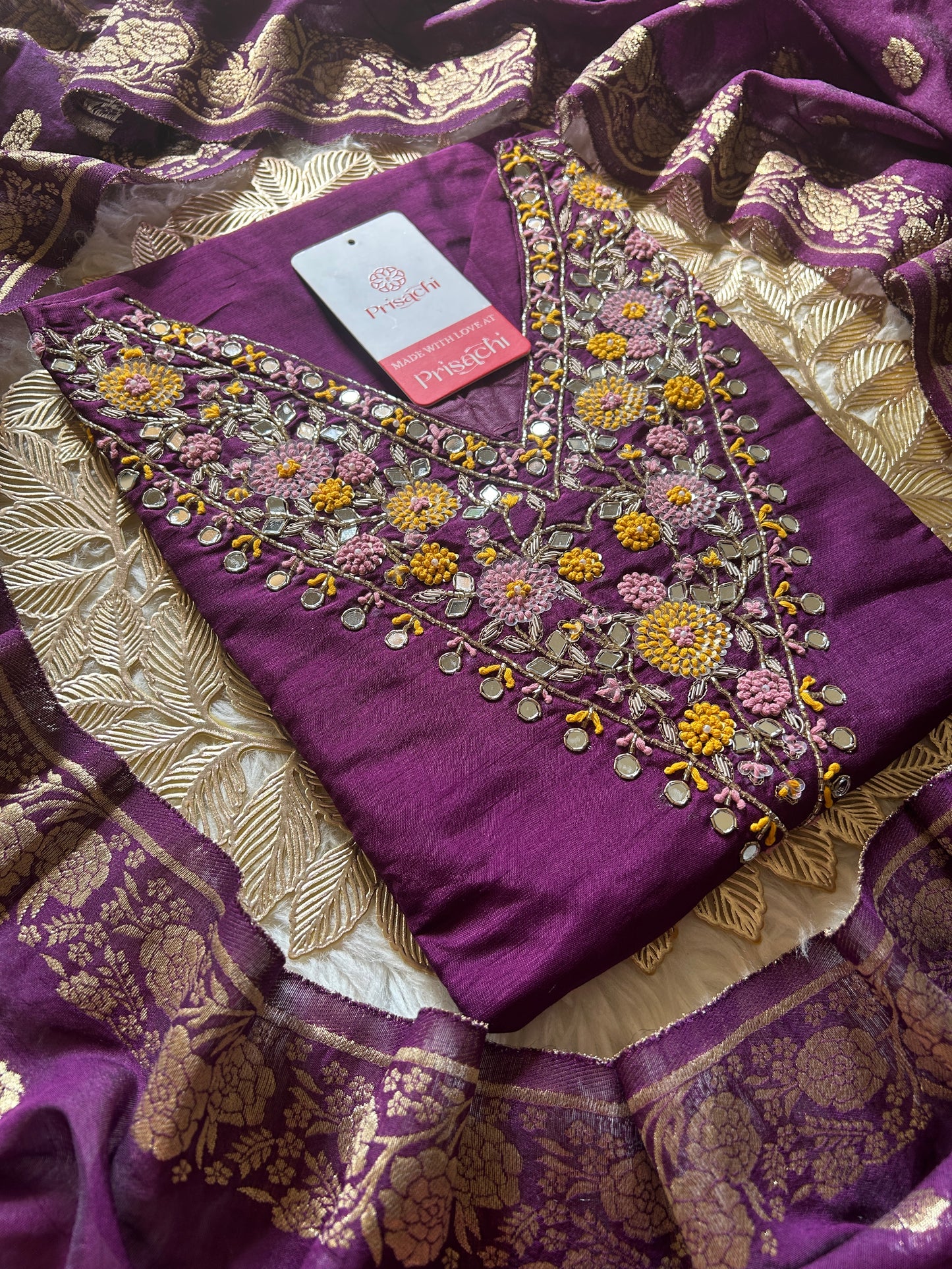 Purple embroidered kurta set with dupatta