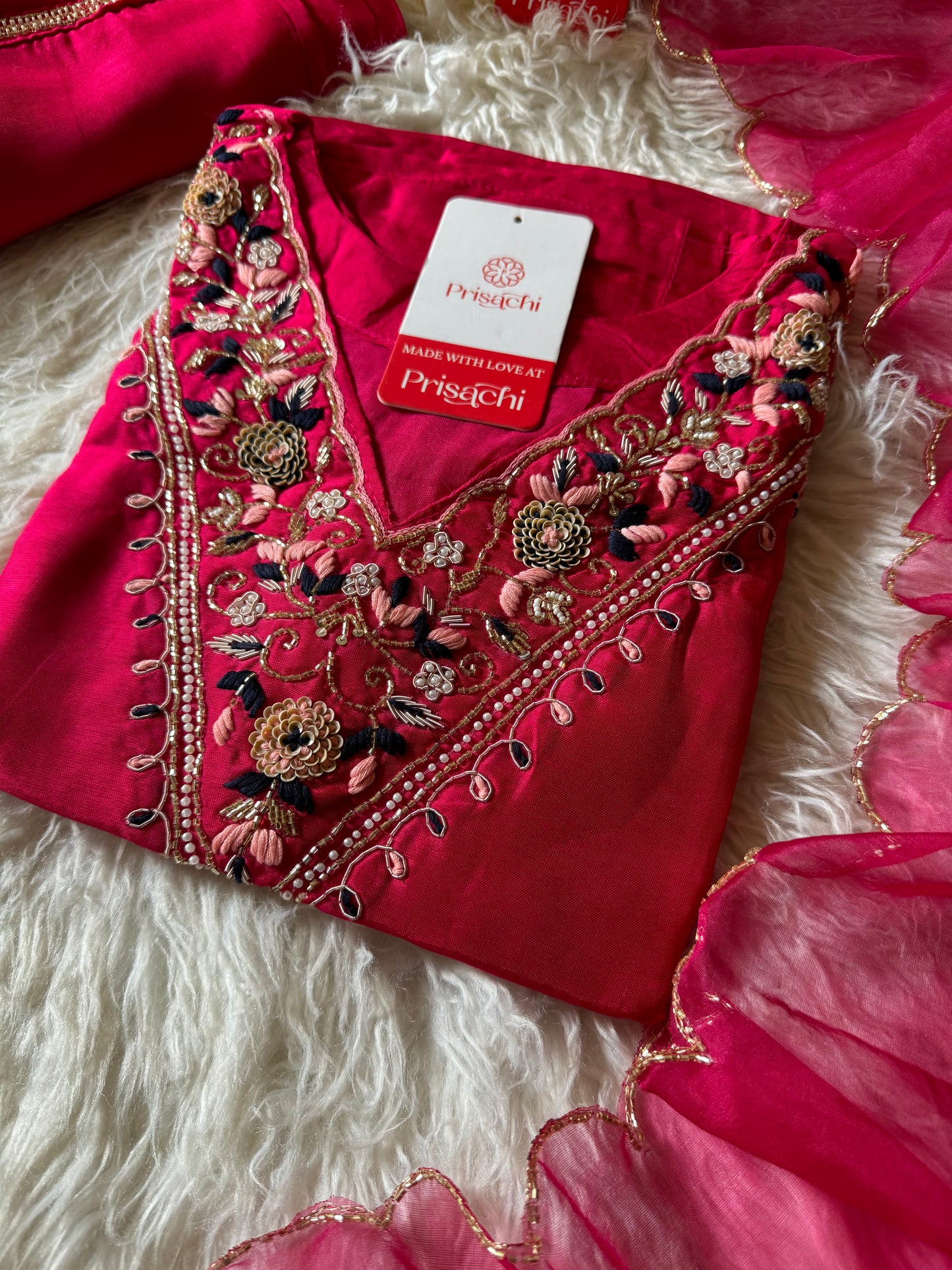 Pink embroidered kurta set with dupatta