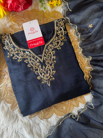 Blue embroidered kurta  Pant  with dupatta