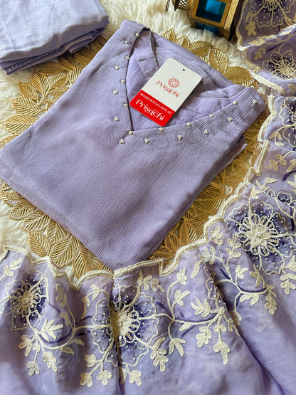 lavender Pure Chinon silk kurta set with dupatta