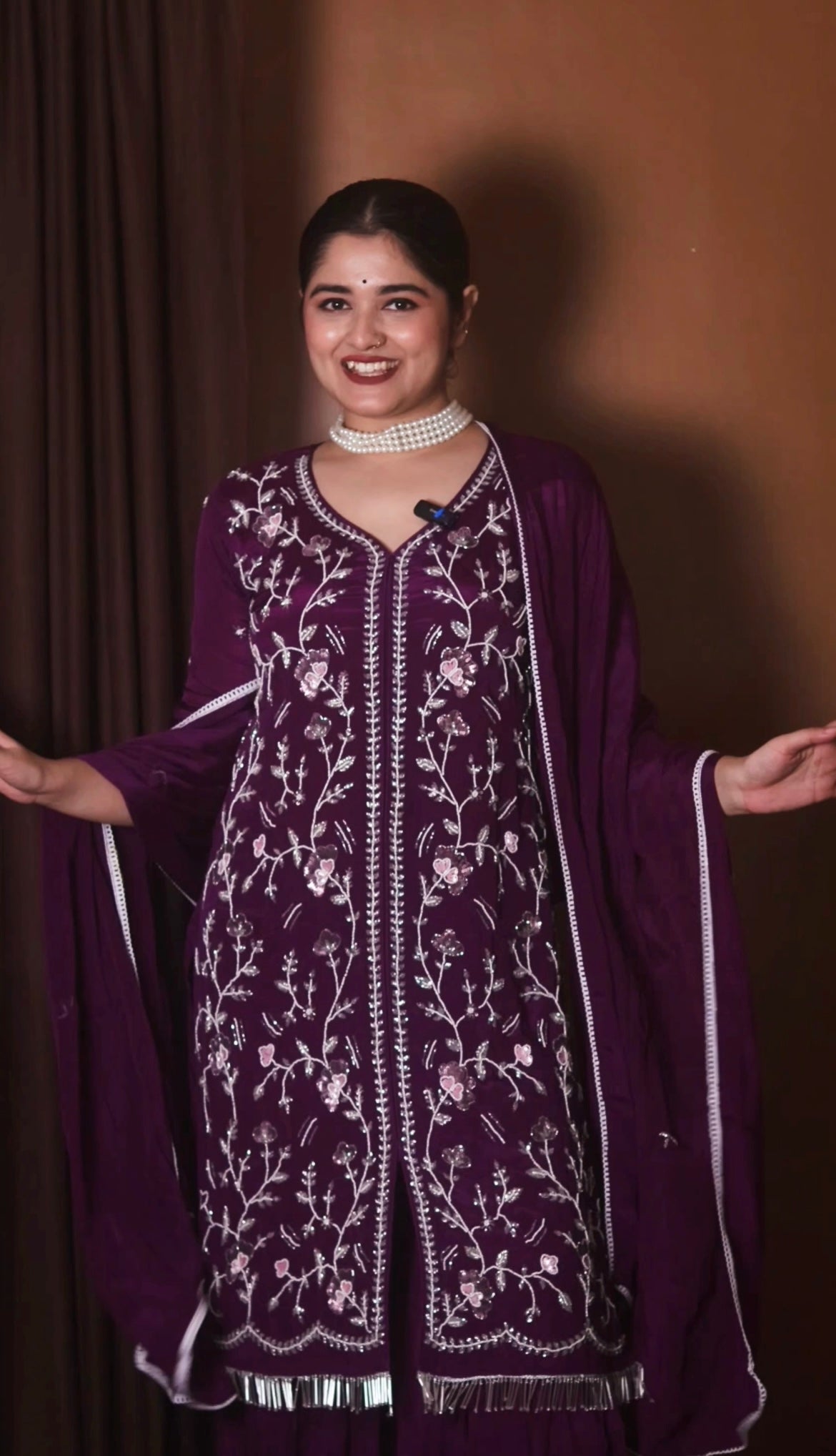 Purple Embroidered kurti sharara set  with dupatta