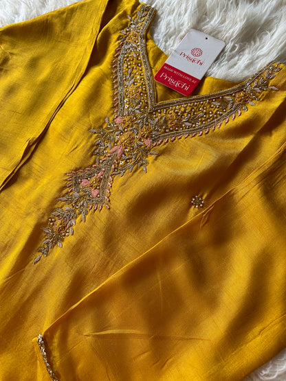 Yellow embroidered  kurta set with dupatta