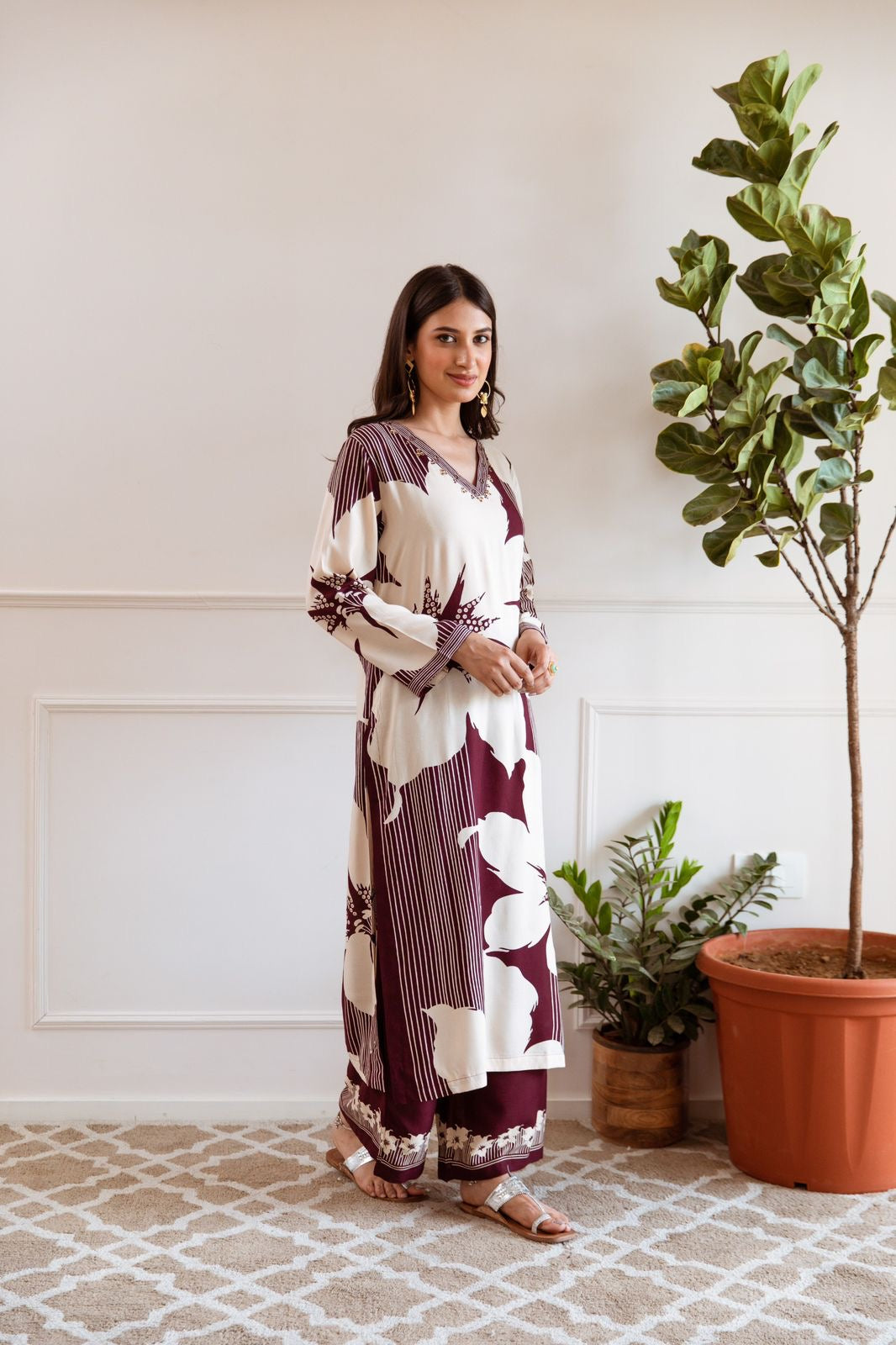 Wine Printed Kurta with PLAZZO