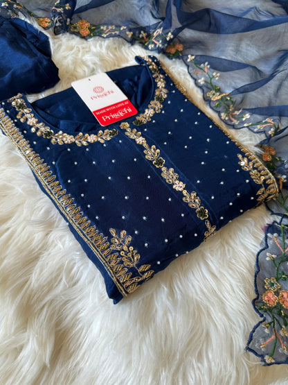 Blue embroidered kurta set with dupatta