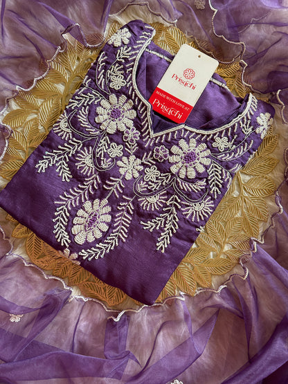 Purple embroidered kurta set with dupatta