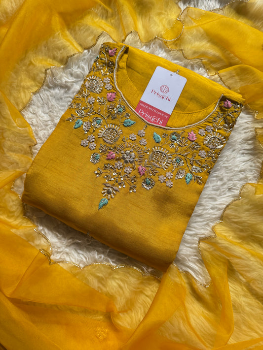 Yellow Embroidered kurta set with dupatta