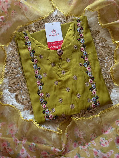 Green embroidered kurta set with dupatta