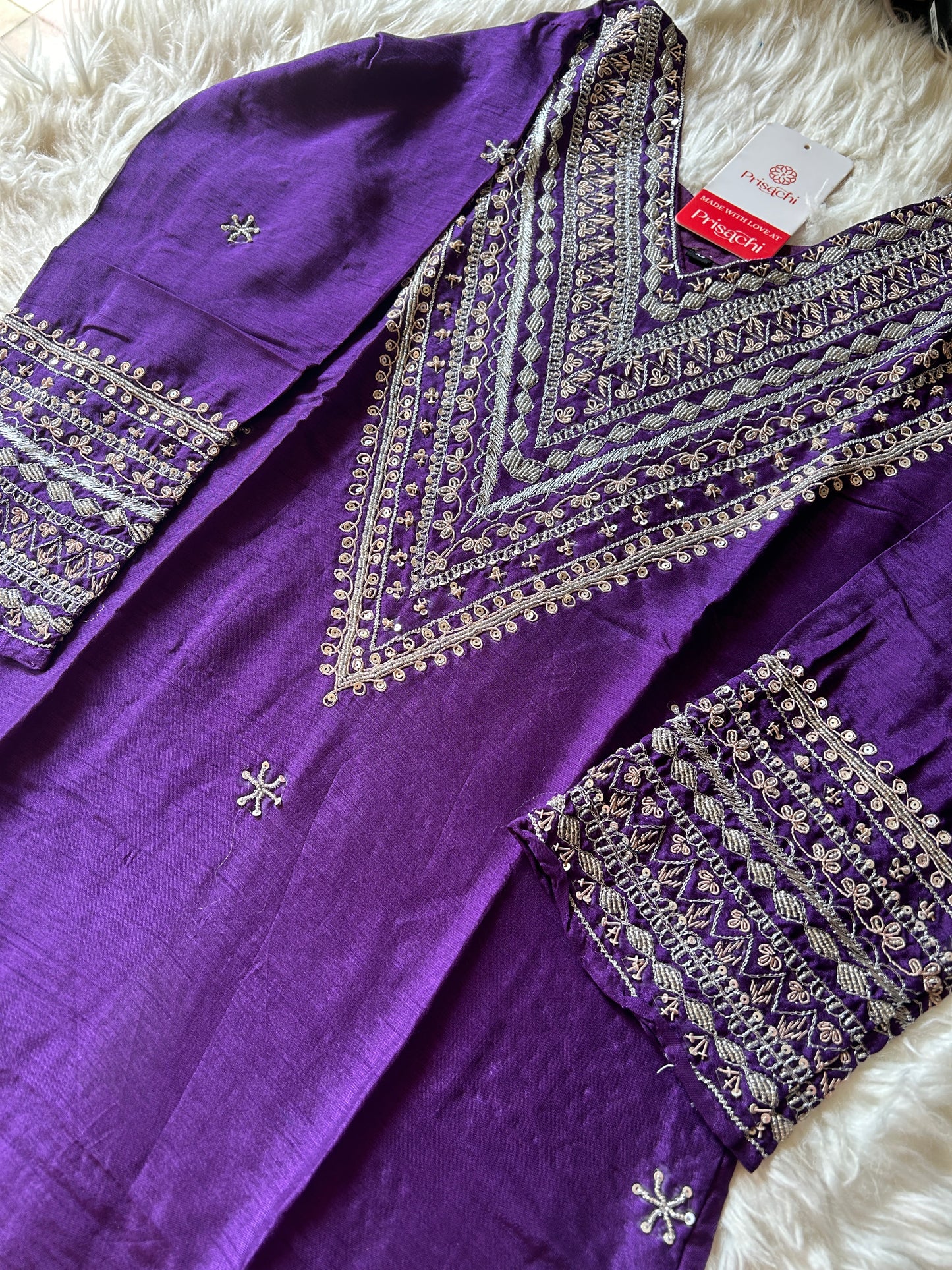 Purple embroidered kurta set with dupatta