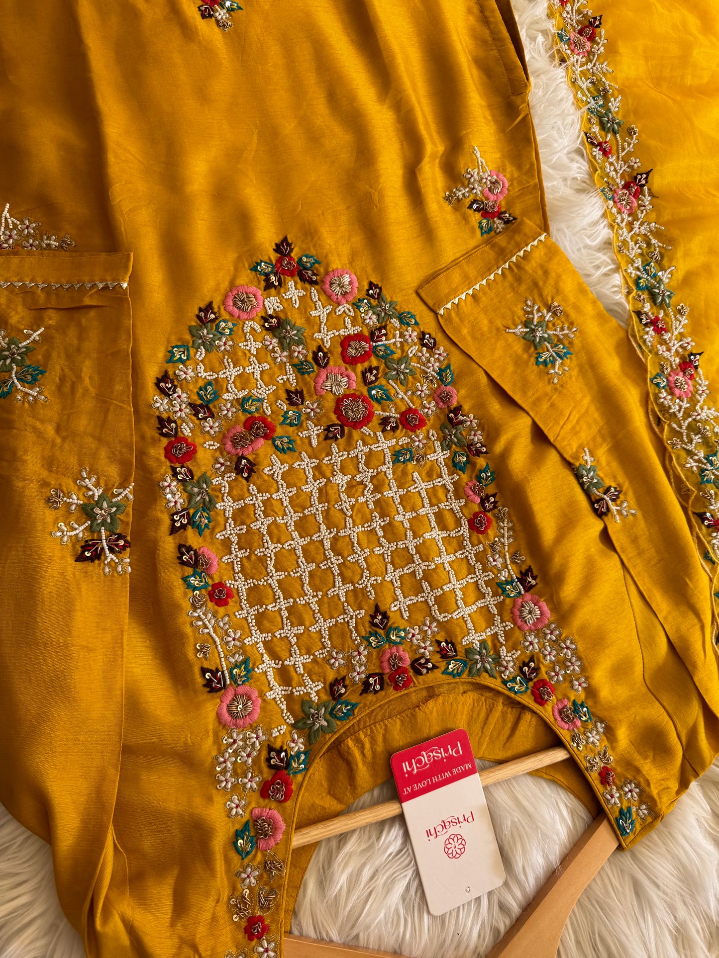 Yellow embroidered kurta set with dupatta