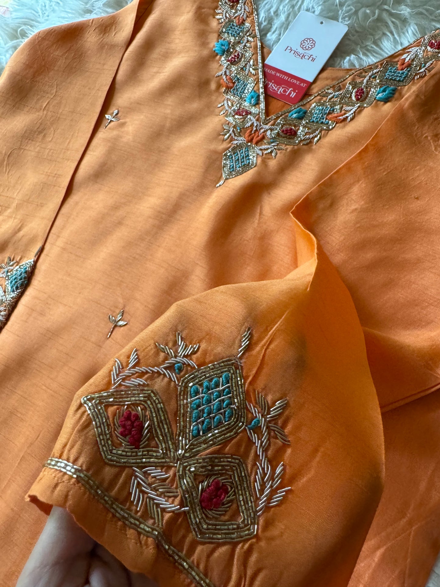 Orange Embroidered Kurta Set With Dupatta