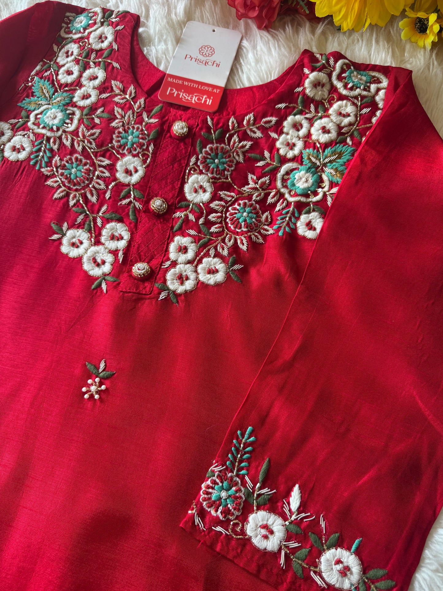 Designer Red Embroidered kurta bottom  with dupatta