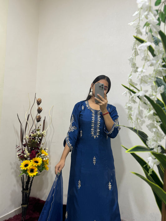 Blue Embroidered kurta Pant  with dupatta