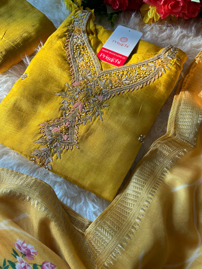 Yellow embroidered  kurta set with dupatta