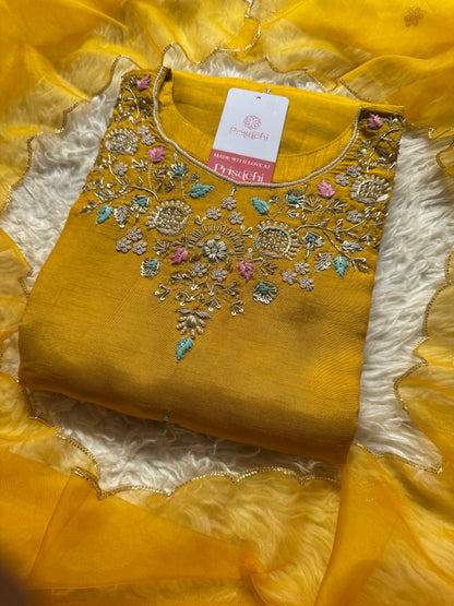 Yellow Embroidered kurta set with dupatta