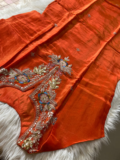 Orange Embroidered Kurta Set With viscous Dupatta