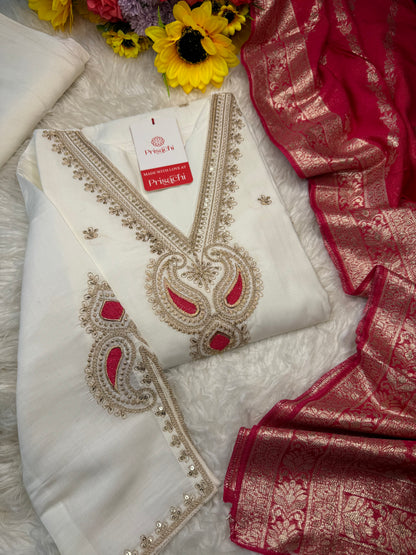 Lilac silk kurta set with Red   dupatta