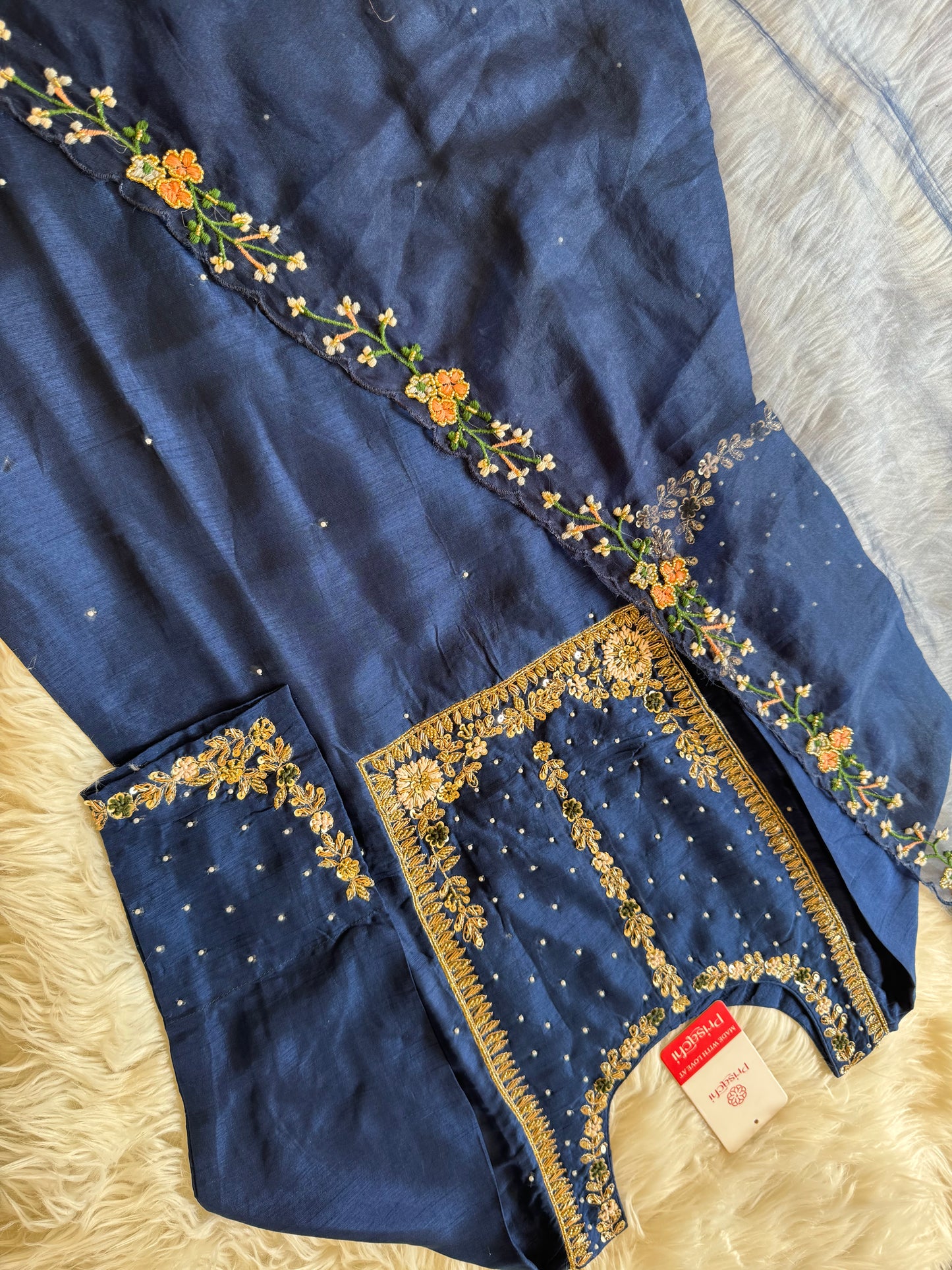 Blue embroidered kurta set with dupatta