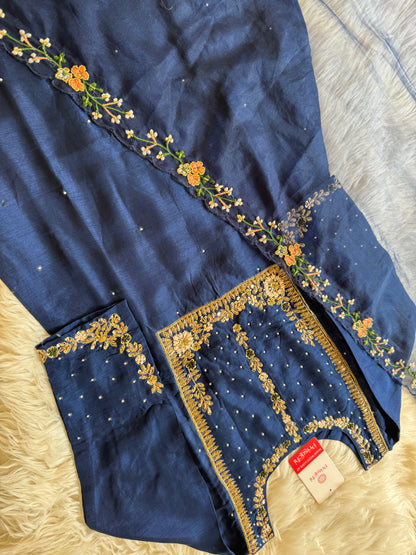 Blue embroidered kurta set with dupatta