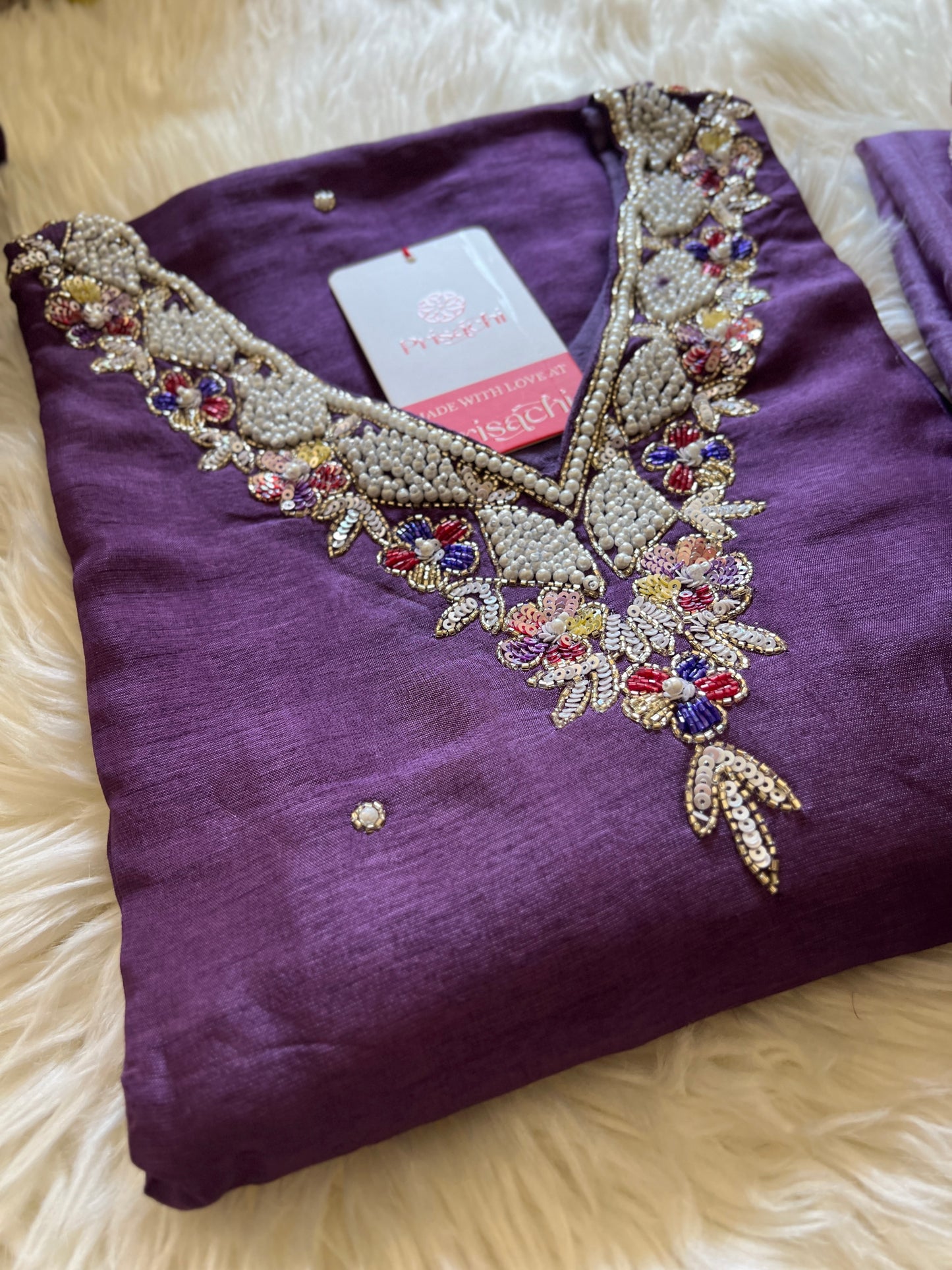 Purple embroidered kurta set with dupatta