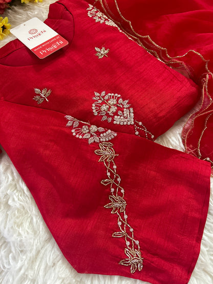 Designer Red Embroidered kurta set with dupatta