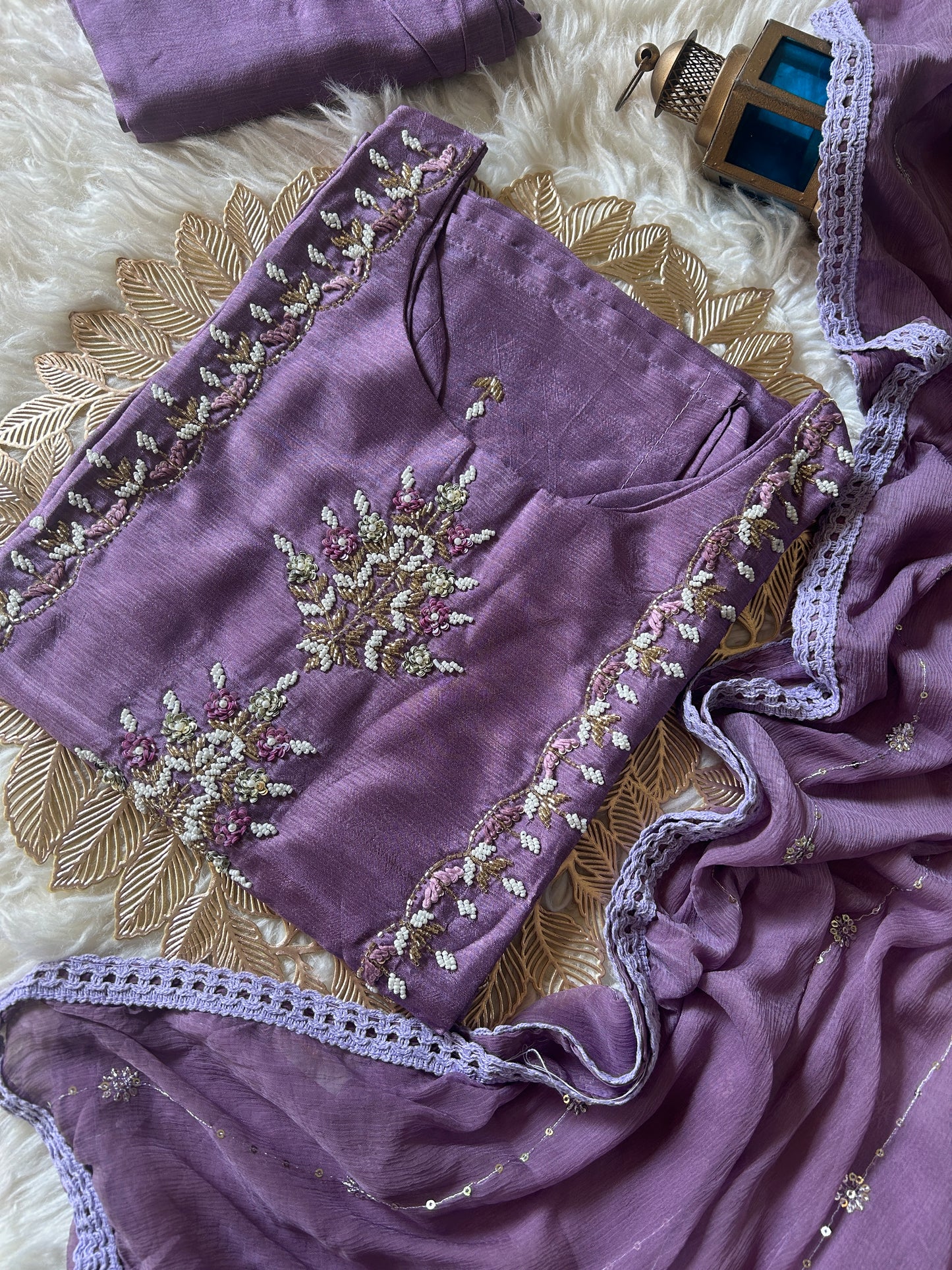 Purple Designer Kurti Bottom with Duptta