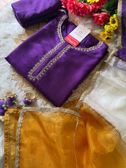 Purple embroidered kurta Pant  with Multicolored dupatta