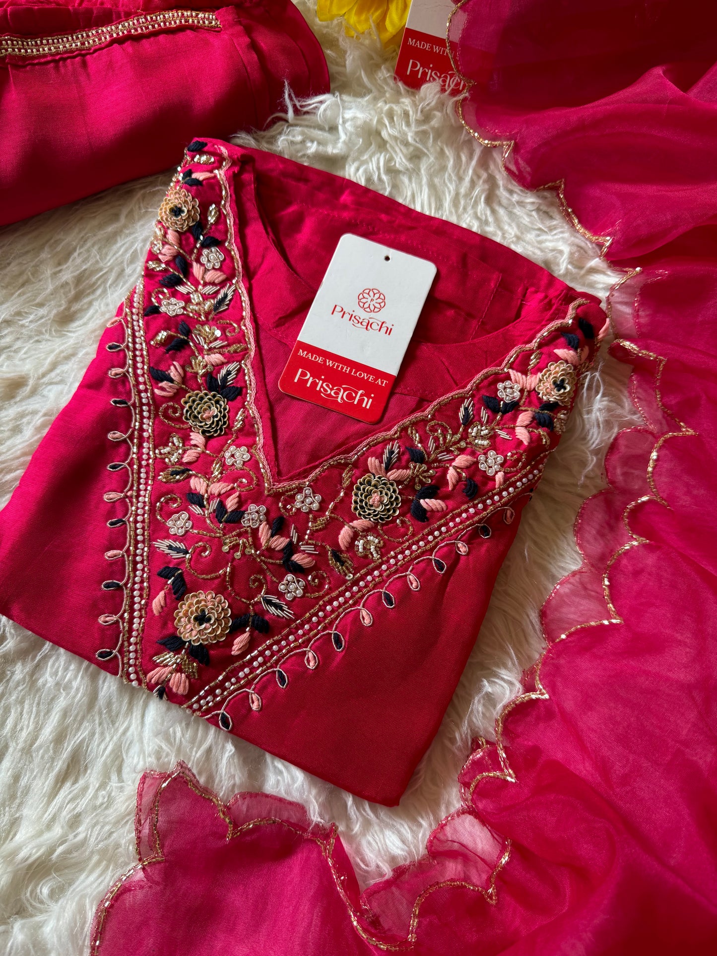 Pink embroidered kurta set with dupatta