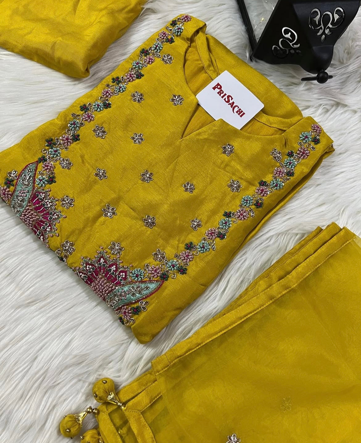 Yellow Embroidered kurta set with dupatta