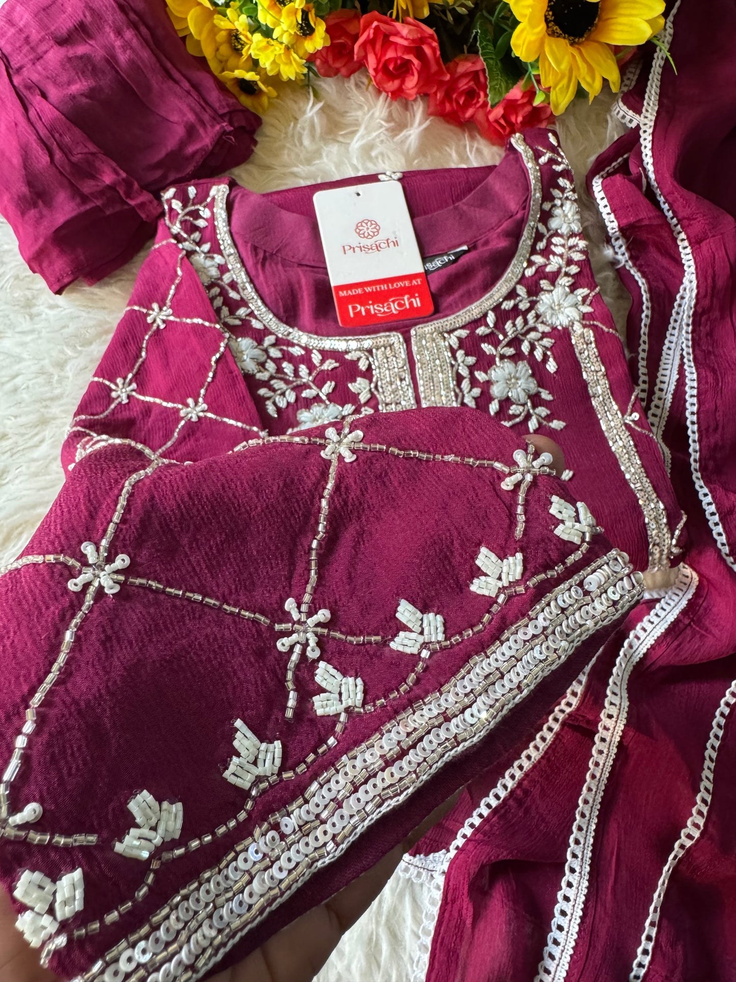 Embroidered kurti sharara set  with dupatta