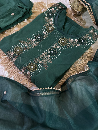 Green embroidered kurta set with dupatta