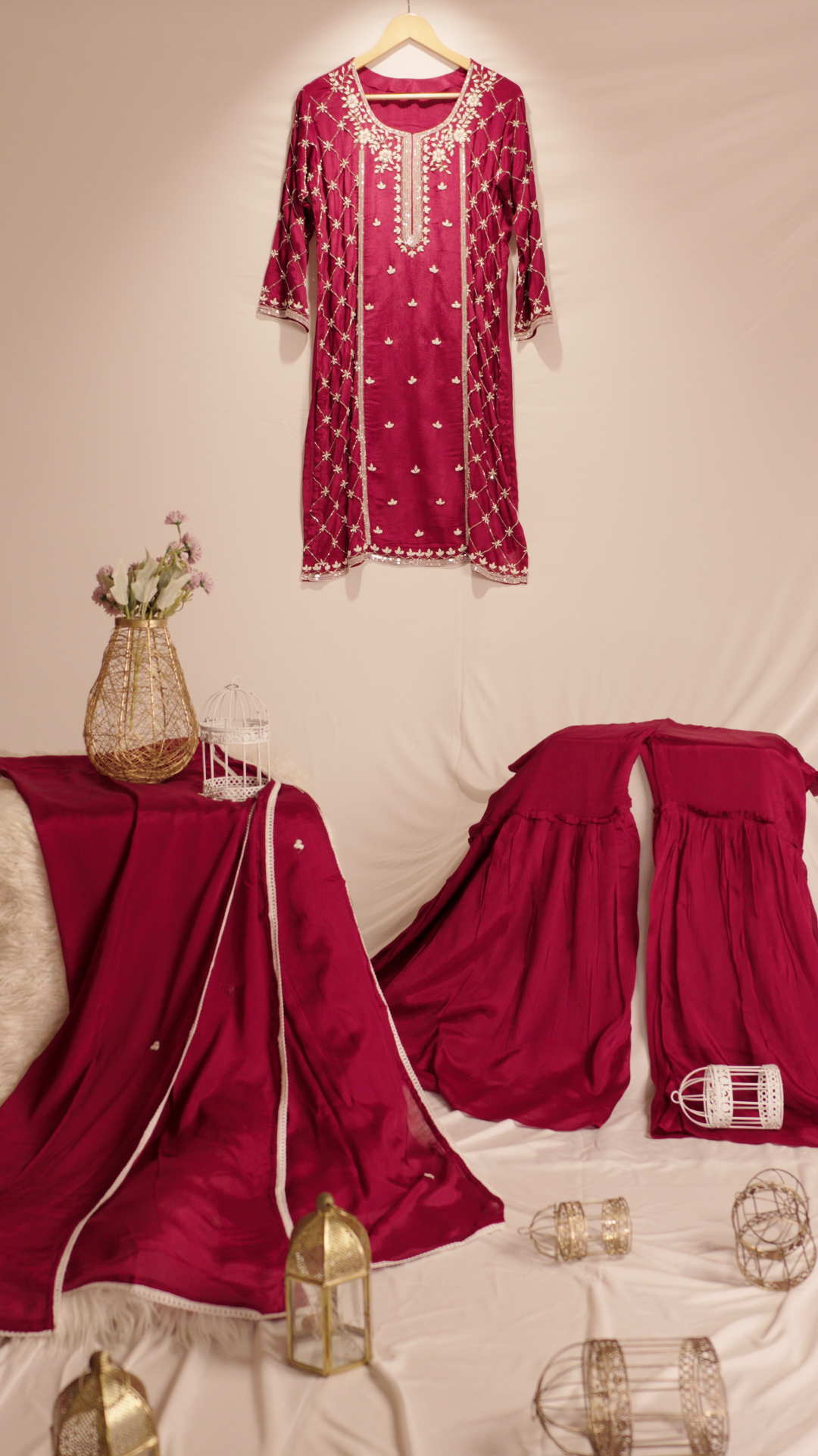 Embroidered kurti sharara set  with dupatta