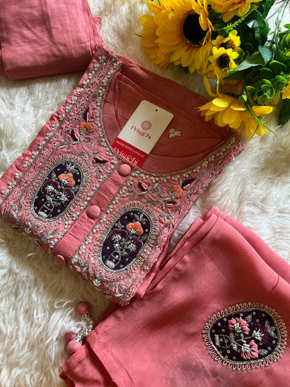 Pink Designer Embroidered kurta set with dupatta