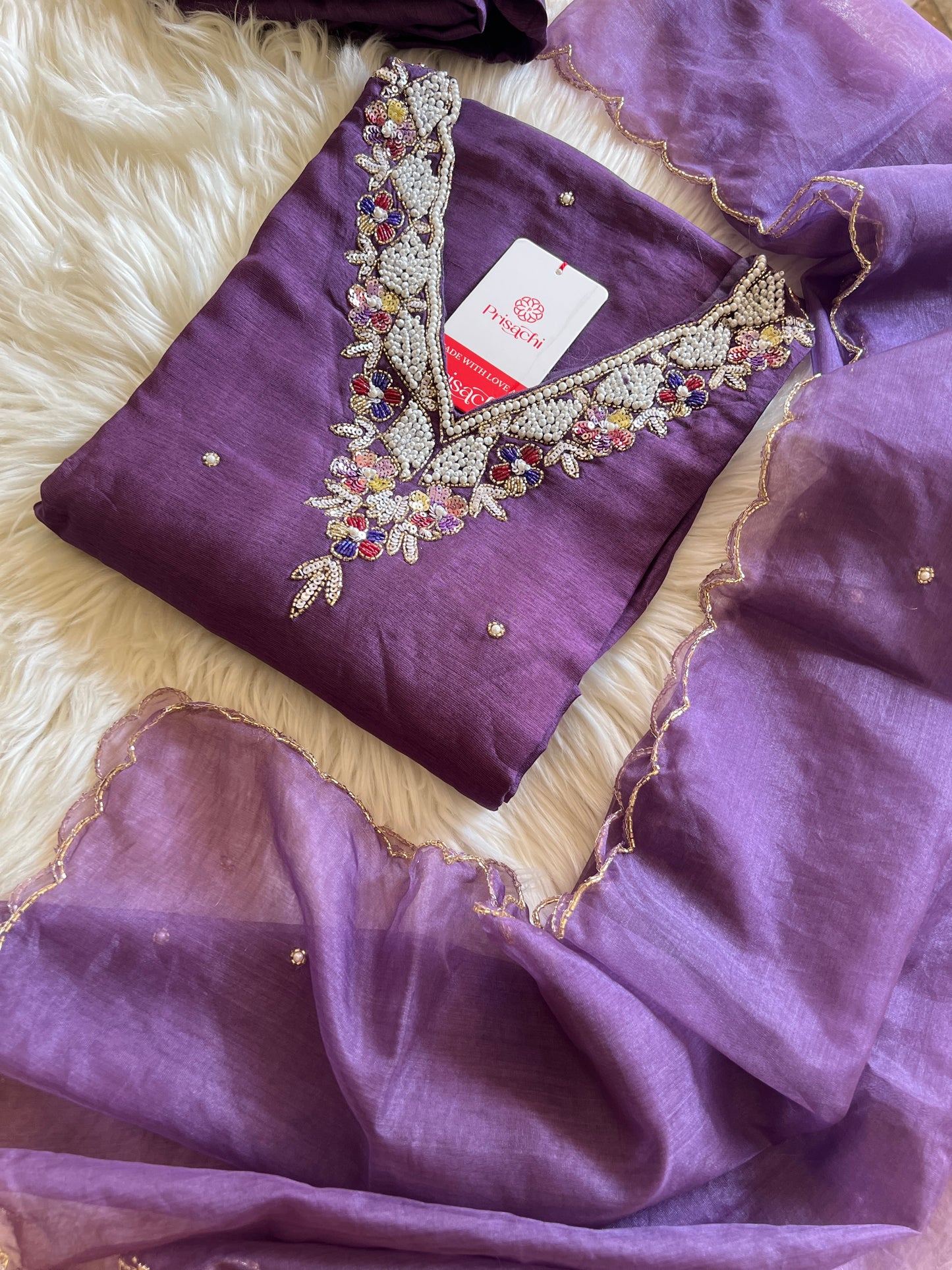 Purple embroidered kurta set with dupatta